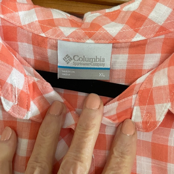 Columbia Women's Orange and White Checkered Blouse, Size XL - Picture 2 of 4